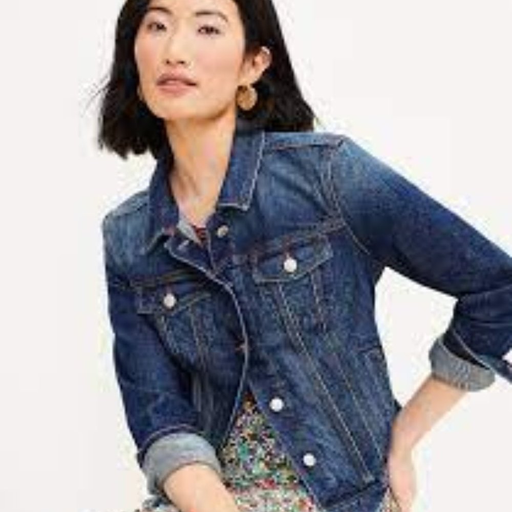 Loft Denim Trucker Jacket in Authentic Dark Wash Small